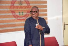 The Acting National Coordinator SERVICOM Presidency, Mr. Anthony Oshin, addressing the Council of Nodal Officers during the 2nd quarter Break Fast meeting.