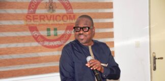The Acting National Coordinator SERVICOM Presidency, Mr. Anthony Oshin, addressing the Council of Nodal Officers during the 2nd quarter Break Fast meeting.