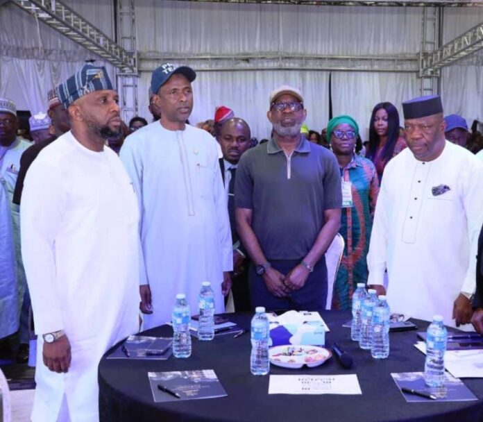 Solid Minerals Minister, Dr. Alake L-R The Chairman of Senate Committee on Solid Minerals Development, Senator Ekong Sampson, next to him is the Honourable Minister of Solid Minerals Development Dr. Dele Alake. The third person is the Permanent Secretary of Solid Minerals Development, Engr. Faruk Yusuf Yabo FNSE, next to him is the Chairman House Committee on Solid Minerals Development, Hon. Jonathan Gaza Gbefwi, During the Ministerial Retreat held at the Wells Carlton Hotel and Apartments in Abuja, 11th July, 2025