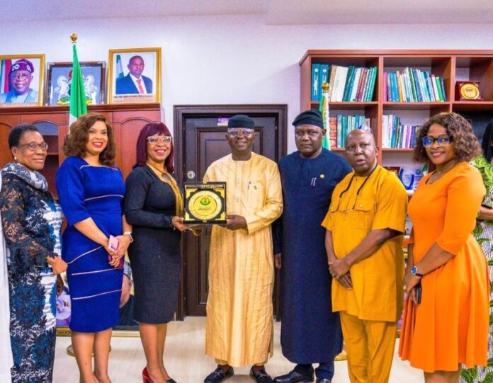 Water Ministry Partners Nestlé Nigeria5 The Honourable Minister of Water Resources and Sanitation, Engr. Prof. Joseph Terlumun Utsev (Middle), flanked by the Permanent Secretary, Mr. Richard Pheelangwah (3rd right), and Director Water Quality Control and Sanitation FMWRS, Mrs Elizabeth Ugoh(L) and some other Technical Directors from the Ministry received the management of Nestlé Nigeria and members of the Organized Private Sector in Water, Sanitation and Hygiene (OPS-WASH) during a courtesy visit to the Ministry on Friday 4th July, 2025, in Abuja.