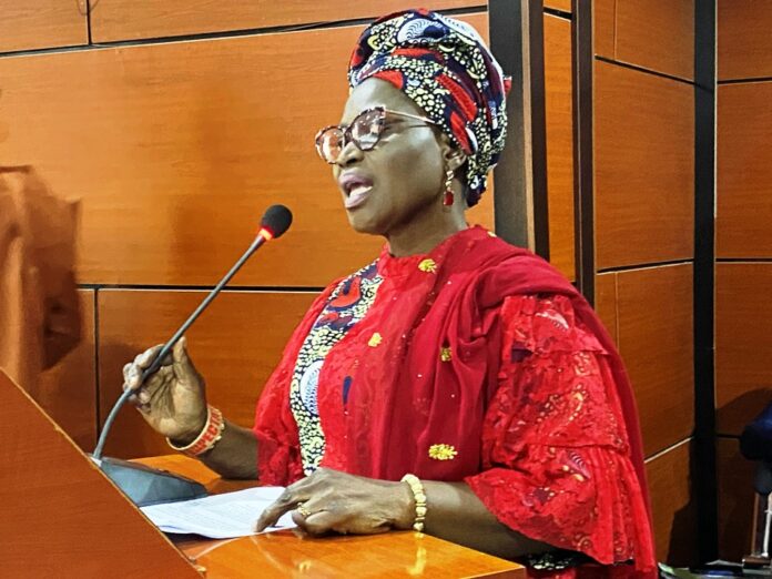 Youth Minister2 The Director of Information and Public Relations, Omolara Esan, delivers a speech on behalf of the Honourable Minister of Youth Development, Comrade Ayodele Olawande, during the unveiling ceremony of the maiden edition of a magazine published by Nigerian First Vanguards Limited.