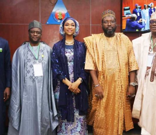 From left, Hon. Mukhtar Shagaya, R representing the Chairman house committee on Arts, Culture & Creative Economy, The Permanent Secretary, Federal Ministry of Arts, Culture, Tourism and Creative Economy, Dr Mukhtar Yawale Muhammad, The Hon. Minister, Federal Ministry of Arts, Culture, Tourism, and Creative Economy, Barr. Hannatu Musa Musawa, Hon. Arc. Muhammad Mukhtar, Mr Adesola Olusede Rtd. Perm. Sec. At the event.