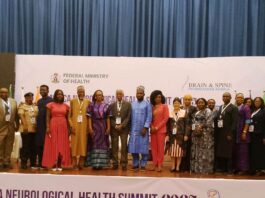 @ The First African Neurological Health Summit held at the Shehu Musa Yar'Adua Centre, Abuja. A collaborative effort between the Federal Ministry of Health & Social Welfare and, Brain & Spine Foundation Africa. Wearing Blue apparel: Dr. Tunde Ojo, representing the Coordinating Minister for Health & Social Welfare at the event.
