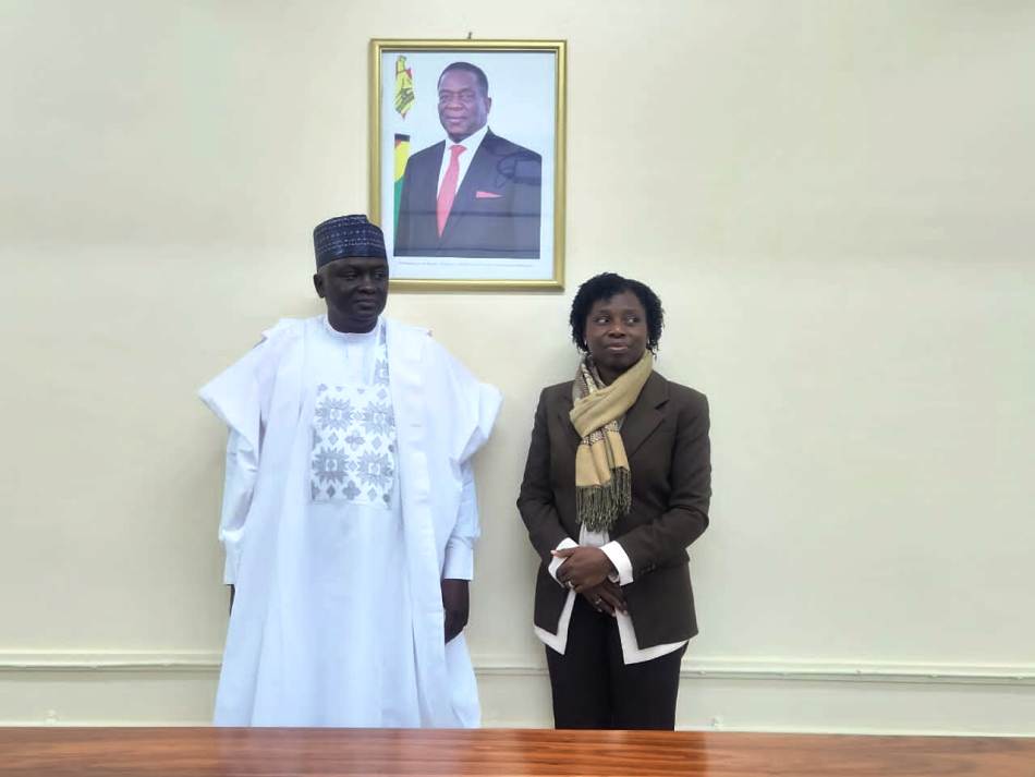 NTAC DG, Rt. Hon. Yusuf Buba Yakub* , poses for a photograph with Mrs. Bernadette Ntaba-Kadyamusuma, Acting Chief Director, Political Affairs, at the Office of the Zimbabwe's Honourable Minister of Foreign Affairs and International Trade, Hon. Frederick Shava, during a visit of a delegation of the Corps led by the DG to the country on Wednesday, August 6, 2025 in Harare. The Ag. Director stood in for her Minister at the event.