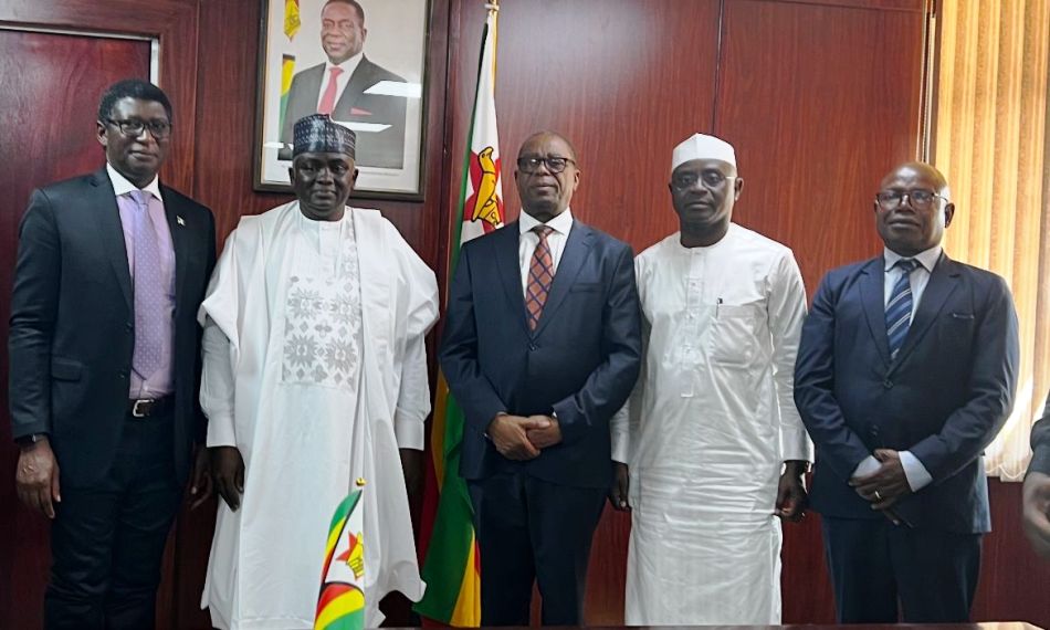 The NTAC DG, Rt. Hon. Buba and the Hon. Minister of Health and Child Care of Zimbabwe, Dr. Mombeshore, are flagged on their right and left sides by members of the Nigerian delegation, including the Director of Programmes at NTAC, Amb. Zakari Usman, fdc and Amb. Lazarus Kpasaba, Charge' d'Affaires of the Nigerian Mission in Zimbabwe; and an official of the home Ministry during a visit to the Ministry on Wednesday, August 6, 2025 in Harare.