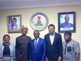 L-R - Mrs Adebusola Ajiboye (Head Efficiency Unit), Gbemiga Delano (GMD, Manifold Enterprise Solutions), Mr .Raymond Omenka Omachi (Permanent Secretary, Special Duties, Federal Ministry of Finance), lniabasi Akpan (CEO, Manifold Enterprise Solutions), Mr. Ayodeji Odusote ( Special Adviser to the Minister on ICT) in a group photograph shortly after the meeting with the stakeholders held at the Federal Ministry of Finance Headquarters, Abuja