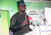 The Honourable Minister of Youth Development, Comrade Ayodele Olawande, delivering his keynote address at the launch of the Circular Economy Youth Empowerment Initiative (CEYEI).