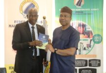 R-L The Managing Director/CEO, FERMA; Engr. Emeka Agbasi. Ph.D; FNSE; receiving the ACTU manual from Olusegun Adigun, Director SSRD (ICPC) representative of the Chairman ICPC