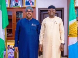 L–R: Dr. Hussein Gadain, Country Representative of the Food and Agriculture Organization (FAO) to Nigeria, and Engr. Prof. Joseph Terlumun Utsev, Honourable Minister of Water Resources and Sanitation, during a courtesy visit at the Ministry’s headquarters in Abuja today.