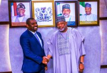 L -R, St. Kitts and Nevis, Minister of Agriculture, Hon. Samal Duggins and Minister of Agriculture and Food Security, Sen Abubakar Kyari, during the courtesy visit in Abuja.