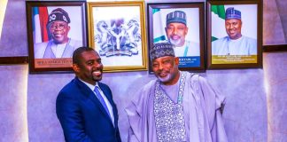 L -R, St. Kitts and Nevis, Minister of Agriculture, Hon. Samal Duggins and Minister of Agriculture and Food Security, Sen Abubakar Kyari, during the courtesy visit in Abuja.