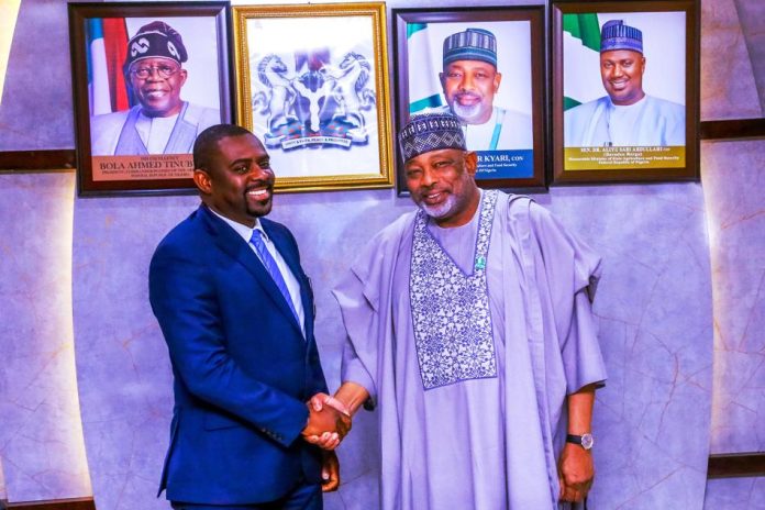 L -R, St. Kitts and Nevis, Minister of Agriculture, Hon. Samal Duggins and Minister of Agriculture and Food Security, Sen Abubakar Kyari, during the courtesy visit in Abuja.