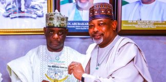 L -R, the AFGSAN Chairman, Alhaji Haruna Ahmed Fanbeguwa and Minister of Agriculture and Food Security, Sen Abubakar Kyari during the couresty visit in Abuja.