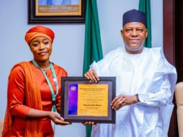 R-L: Vice President Kashim Shettima with the newly appointed United Nations Global Advocate for Peace, Maryam Bukar Hassan, during a meeting at the Presidential Villa, Abuja, on Monday (11/08/2025)
