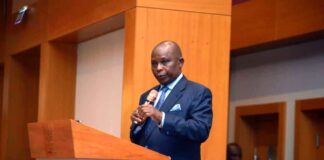 The Honourable Attorney General of the Federation and Minister of Justice (HAGF), Lateef Fagbemi SAN, presenting his remarks during the opening ceremony of the ongoing 2025 Ministry Wide Retreat for Top Management and ECM Champions holding from 20th – 24th August, 2025 at Ikot-Ekpene, Akwa Ibom State