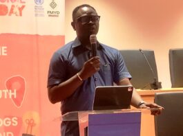 The Honourable Minister, Federal Ministry of Youth Development, Comrade Ayodele Olawande, delivering his remarks at the UN House, Abuja, highlighting the importance of youth engagement, innovation, and active participation in national development.