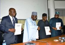 From left; Dr. Lazarus Angbazo, (MD InfraCorp), Dr. Abba Abubakar Aliyu ( MD REA), Mr. Tanimu Yakubu, (DG Budget) Dr. Femi Ogunseinde (Rep. MOFI)