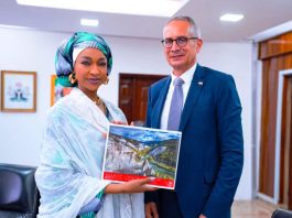 H.E. Mr. Patrick Egloff, Ambassador of Switzerland to Nigeria during a courtesy visit to the Minister of Art, Culture, and Creative Economy Hannatu Musa Musawa Esq