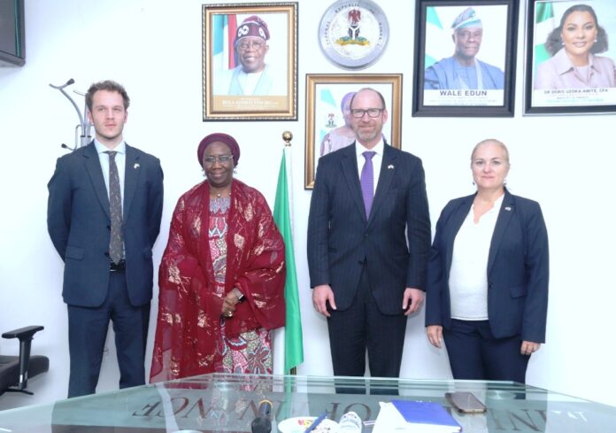 Nigeria, US Pledges Collaboration L-R 1. Mr Benjamin Grunnet, Economic Officer 2. Mrs Lydia Shehu Jafiya mni, Permanent Secretary Federal Ministry of Finance 3. H.E Rick Swart, U.S Consul General to Nigeria and 4. Christine Harbaugh, Economic Counselor