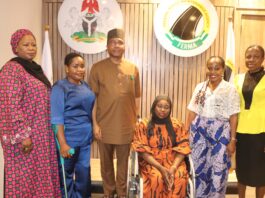 Managing Director/CEO, FERMA, Engr. Emeka Agbasi, PhD, FNSE (3rd Right), flanked to his left is President of OWBIN, Mrs. Bilkisu Yakubu, Vice President of OWBIN, Ms Agatha Ola Egwu, the Ag. Director, Human Resource Management, Mrs. O. O. Oke, Director, Information & Public Relations, Maryam M. Sanusi (Mrs.), finipr, (l) and the Secretary of OWBIN, Maryjane Okeke, during the visit by OWBIN to the Agency on Thursday 21st August, 2025