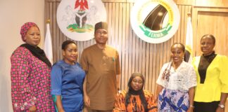 Managing Director/CEO, FERMA, Engr. Emeka Agbasi, PhD, FNSE (3rd Right), flanked to his left is President of OWBIN, Mrs. Bilkisu Yakubu, Vice President of OWBIN, Ms Agatha Ola Egwu, the Ag. Director, Human Resource Management, Mrs. O. O. Oke, Director, Information & Public Relations, Maryam M. Sanusi (Mrs.), finipr, (l) and the Secretary of OWBIN, Maryjane Okeke, during the visit by OWBIN to the Agency on Thursday 21st August, 2025