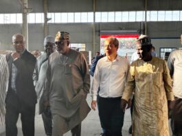 Photo show: The Minister of Religion Development, His Excellency, Uba Maigari Ahmadu and his team were taken round the plant for an on the spot experience and assessment of the E-Tricycle Production cycle.