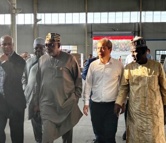 Photo show: The Minister of Religion Development, His Excellency, Uba Maigari Ahmadu and his team were taken round the plant for an on the spot experience and assessment of the E-Tricycle Production cycle.