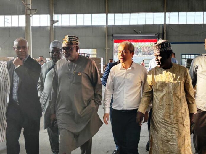 Photo show: The Minister of Religion Development, His Excellency, Uba Maigari Ahmadu and his team were taken round the plant for an on the spot experience and assessment of the E-Tricycle Production cycle.