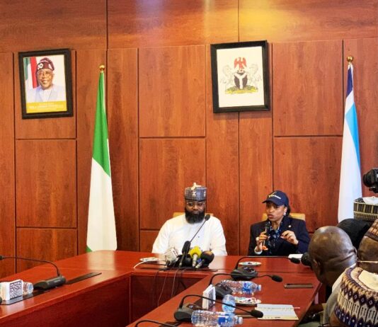 Hon. Minister for Trade and Investment Federal Ministry of Industry Trade and Investment Dr Jumoke Oduwole and the Executive Vice Chairman/CEO, Mr Khalil Suleiman Halilu in a Press briefing at the NASENI tour today 11th of August 2025