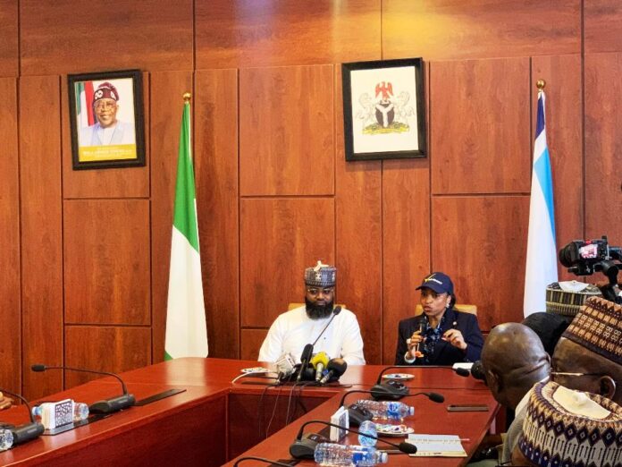 Hon. Minister for Trade and Investment Federal Ministry of Industry Trade and Investment Dr Jumoke Oduwole and the Executive Vice Chairman/CEO, Mr Khalil Suleiman Halilu in a Press briefing at the NASENI tour today 11th of August 2025
