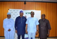 L-R: Hon. Commissioner representing Yobe, Hon. Madu Aji Juluri; Managing Director, CEO. NBET Mr. Johnson Akinnawo; Chairman Investment Committee and Commissioner representing Anambra, Hon. Ekene Enefe and the Secretary Investment Committee, Mr. Peter Iyambri, during the visit to the NBET office.