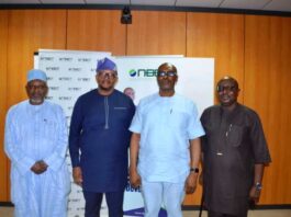 L-R: Hon. Commissioner representing Yobe, Hon. Madu Aji Juluri; Managing Director, CEO. NBET Mr. Johnson Akinnawo; Chairman Investment Committee and Commissioner representing Anambra, Hon. Ekene Enefe and the Secretary Investment Committee, Mr. Peter Iyambri, during the visit to the NBET office.