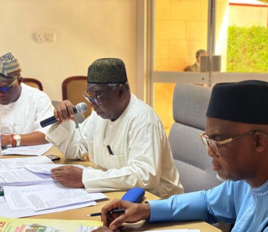 L-R: Hon. Nathaniel Adojutelegan, Federal Commissioner Ondo State; Hon. Mohammed Kabeer Usman, Federal Commissioner Gombe State and Chairman of Remuneration and Monetisation Committee, RMAFC; and Dr. Tanimu Adamu Aliyu, Director Fiscal Efficiency RMAFC and Secretary to the Committee at the RMAFC Retreat in Kano for the Harmonisation of Reports of the Reviewed Remuneration Package for Public Office Holders