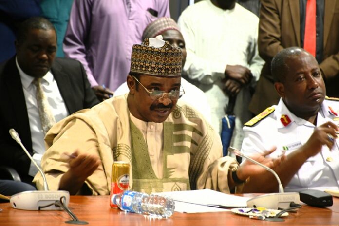 The Hon. Minister of Transportation, Sen. Said Ahmed Alkali addresses the Adhoc Committee on Baro Inland Port at the National Assembly Complex, August 12th 2025.