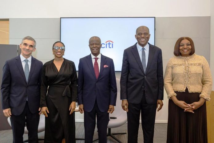 South-South Economic Cooperation With Brazil L-R 1. Marcelo Marangon, President of Banco Citibank S.A. (Brazil) 2. Dr. Jumoke Oduwole, Honourable Minister of Trade, Industry and Investment, Nigeria 3. Mr. Wale Edun, Honourable Minister of Finance and Coordinating Minister of the Economy, Nigeria 4. Mr. Olayemi Cardoso, Governor of the Central Bank of Nigeria and 5. Mrs. Nneka Enwereji, Managing Director/Chief Executive Officer of Citibank Nigeria Limited and Citi Country Officer for Nigeria and Ghana, pictured at Citi shortly after the Business Roundtable