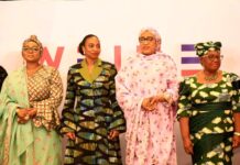 Wife of the Vice President, Hajia Nana Kashim Shettima (2nd right),he DG WTO, Dr. Ngozi Okonjo-Iweala, (1st right), Hon. Min. Trade & Investment, FMITI, Dr. Jumoke Oduwole,(2nd left), and the Hon. Min. Women Affairs, Imaan Sulaiman-Ibrahim (1st left), in a group photograph during the WTO'S WEIDE Launch in Abuja on Thursday 14th August 2025.