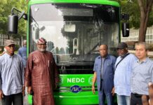 The Hon. Minister of State for Regional Development His Excellency, Uba Maigari Ahmadu ( 4th right) in a group photograph with Managing Director of NEDC, Mohammed G Alkali, Management and Some Board Members of the Commission during his visit to Ankai Automobile Co. Ltd. in Hefei, Anhui Province, China, to assess the progress on the manufacturing of e-buses procured by the North East Development Commission (NEDC) for mass transportation in the North East region.