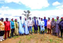 The Nasarawa State Governor Abdullahi Sule and Minister of Agriculture and Food Security, Sen Abubakar Kyari, during the visit to Jangwa Rice Farm