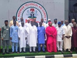 NTAC DG, Rt.Hon.Yusuf Buba Yakub (m) and the Directors of Administration and Programmes, Ambassador Yakubu Abdullahi Ahmed and Ambassador Usman Zakari are here flanked on both sides by members of Management and staff of NTAC as the Agency marked the 2nd Year Anniversary of the DG's Assumption of Office at the Agency on Friday, September 26, 2025 in Abuja.