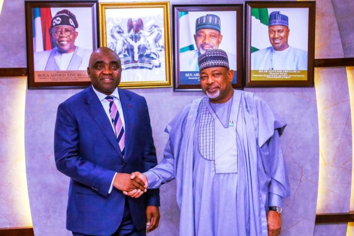 L-R, the Director General, ICRC, Dr. Jobson Oseodian Ewalefoh and Minister of Agriculture and Food Security, Sen Abubakar Kyari, during a high-level meeting in Abuja.