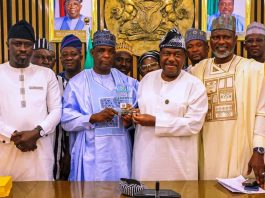 Secretary to the Government of the Federation, Sen. George Akume, CON receives members of the Amana Farmers and Grains Nigeria (AFGSAN) led by its National President, Alhaji Haruna Ahmad Pambegua, on Thursday, September 11, 2025 in Abuja.