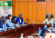 The Hon. Minister of Budget and Economic Planning (FMBEP) Sen. Abubakar Atiku Bagudu listens with rapt attention as the Leader of Senegalese delegation from the Ministry of Health and Social Action Dr. Abibou Ndiaye states his mission to the Ministry today.
