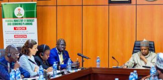 The Hon. Minister of Budget and Economic Planning (FMBEP) Sen. Abubakar Atiku Bagudu listens with rapt attention as the Leader of Senegalese delegation from the Ministry of Health and Social Action Dr. Abibou Ndiaye states his mission to the Ministry today.