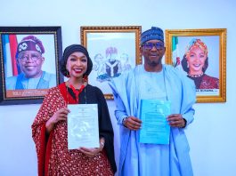 The Honourable Minister of Art, Culture, Tourism and the Creative Economy, Barr. Hannatu Musa Musawa, and the Chairman of the National Sports Commission, Hon. Shehu Dikko, at the signing of Memorandum of Understanding to strengthen collaboration between both institutions, 4th September 2025.