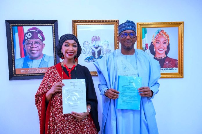 The Honourable Minister of Art, Culture, Tourism and the Creative Economy, Barr. Hannatu Musa Musawa, and the Chairman of the National Sports Commission, Hon. Shehu Dikko, at the signing of Memorandum of Understanding to strengthen collaboration between both institutions, 4th September 2025.