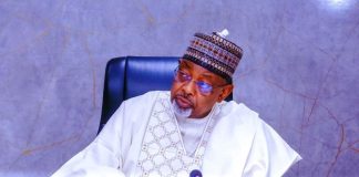 The Minister of Agriculture and Food Security,Sen Abubakar Kyari, during the courtesy visit by the Niger Foods Delegation