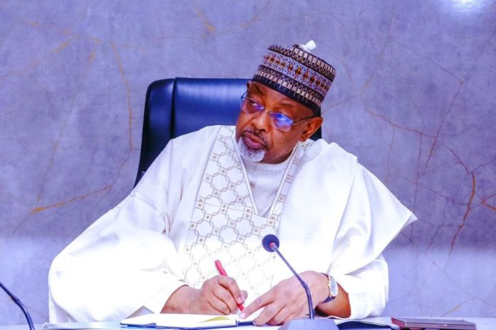 The Minister of Agriculture and Food Security,Sen Abubakar Kyari, during the courtesy visit by the Niger Foods Delegation