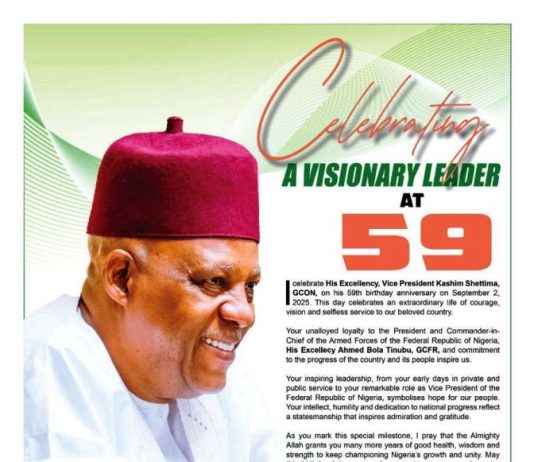 Honourable Minister of Agriculture and Food Security, Senator Abubakar Kyari, CON, celebrates His Excellency,Vice President Kashim Shettima, GCON, at 59.