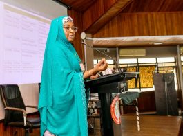 Representative of the HCSF and Permanent Secretary, Career Management Office, Mrs Fatima Mahmood, giving her opening remarks at the event.