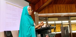 Representative of the HCSF and Permanent Secretary, Career Management Office, Mrs Fatima Mahmood, giving her opening remarks at the event.